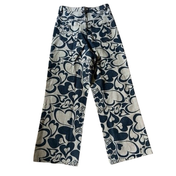 NWT Blue Heart Print Wide Leg Jeans High Waisted Retro Boho Indie Festival 4 - Picture 6 of 14